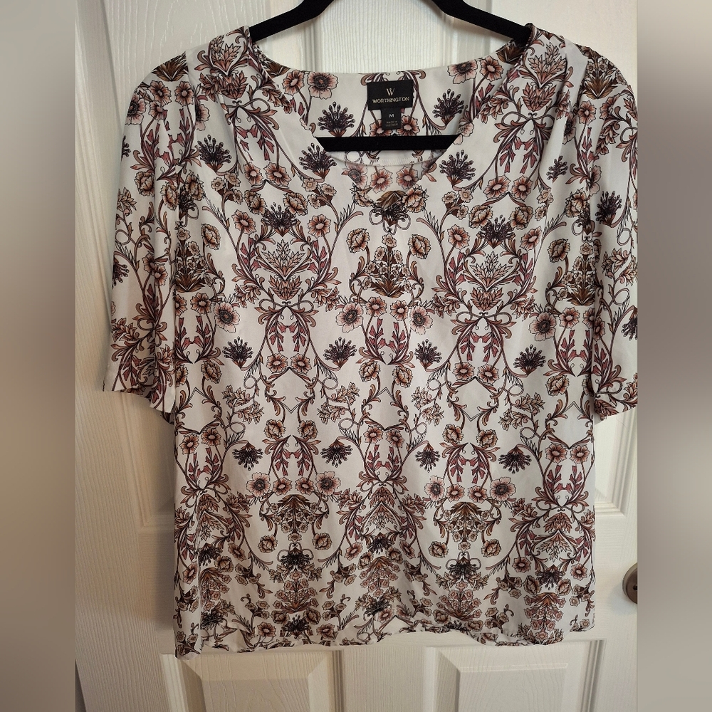 Worthington Floral-print V Neck Top